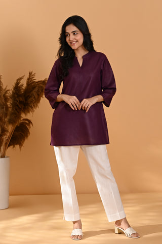 Elira Short Cotton Kurta- Plum